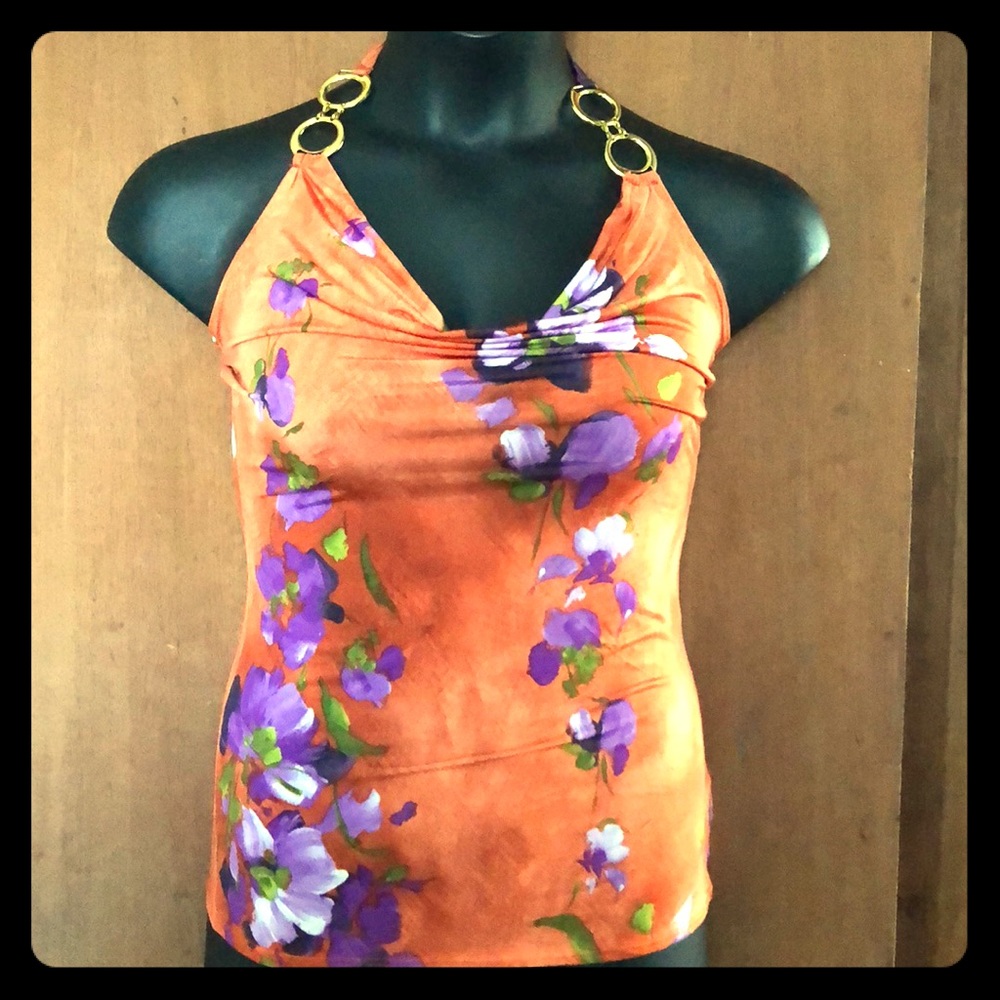Mandee Halter top Floral Orange & Purple